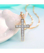 14K or Jaune Plaqué 0.75Ct Coupe Ronde Moissanite Pendentif Croix Sans 18 &quot; - $100.44