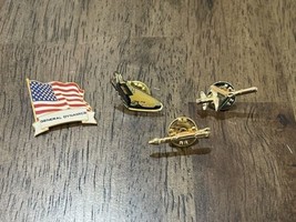 Vintage General Dynamics Pin Tie Tack Lot Of 4 Gold Tone Flag, Missle, Aerospace - £21.98 GBP