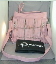 B Makowsky Pink Leather Alexis Silver Chains Convertible Hobo Handbag Fringe NWO - £98.30 GBP