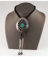 Argento Sterling Burattate Turchese Bolo Cravatta Con Intrecciato Pelle ... - $415.93