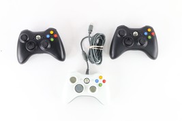 Lot 3 Microsoft Xbox 360 Wireless Wired Video Game Controllers OEM Black... - £54.49 GBP