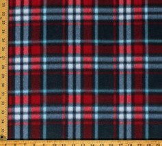 Fleece Plaid Navy Blue Red White Fleece Fabric Print by the Yard (A331.22) - £22.02 GBP