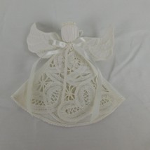 Handmade Christmas Ornament White Battenburg Lace Angel with Wings Pearl Halo 5&quot; - £6.26 GBP