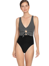 Robin Piccone Sailor Striped Bathing suit Front Tie Swimsuit Black White... - £50.37 GBP