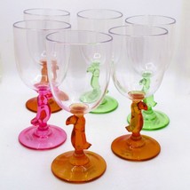6 Funky Acrylic Parrot Stem Wine Glasses 8 Oz - Pink Green Orange Fun BB... - $306.71 MXN