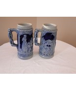 Pair of Blue Ceramic German Beer Stein 8&quot; tall 4.25&quot; Base Diameter - No ... - $652.89 MXN