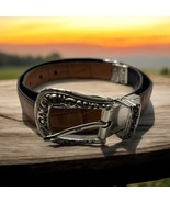 Brighton M 30 Light Brown Leather Belt Silver Tone Buckle 43102 Vintage - €22,67 EUR
