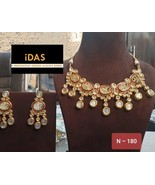 Kundan Jewelry Indian Earrings Necklace Set New Year Chokar Bridal Weddij1 - €39,08 EUR