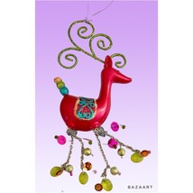 Pier 1 Imports Ornament Reindeer Red With Glitter Antlers Bedazzled Beaded Legs - £10.33 GBP