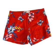 Old Navy Womens Shorts Size 8 Red Floral Hawaiian Pockets Linen Hot Pant - $20.47