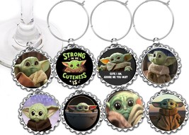 Baby Yoda decor party wine glass cup charms markers 8 party favors - £7.72 GBP