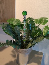 Fairy Wand Garden Stake with Green Crystal Top Green  Beads &amp; Fairy Charm - $18.00