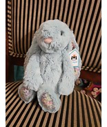 Jellycat Medium Aqua Blossom Blue Floral Bashful Bunny Brand New With Tags - $3,247.91 MXN