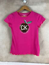 Girl&#39;s Calvin Klein Cotton Blend Pink Reversible Sequin Fruit T-Shirt Nwot Large - £8.88 GBP