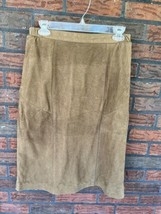 Vintage Leather Skirt Size 14 Lined Brown Jacqueline Ferrar Back Zip Snap - £30.02 GBP