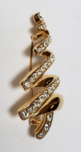 Vintage Monet Christmas Tree Rhinestones Brooch Pin Signed Gold Tone 2 5/8" - $17.77