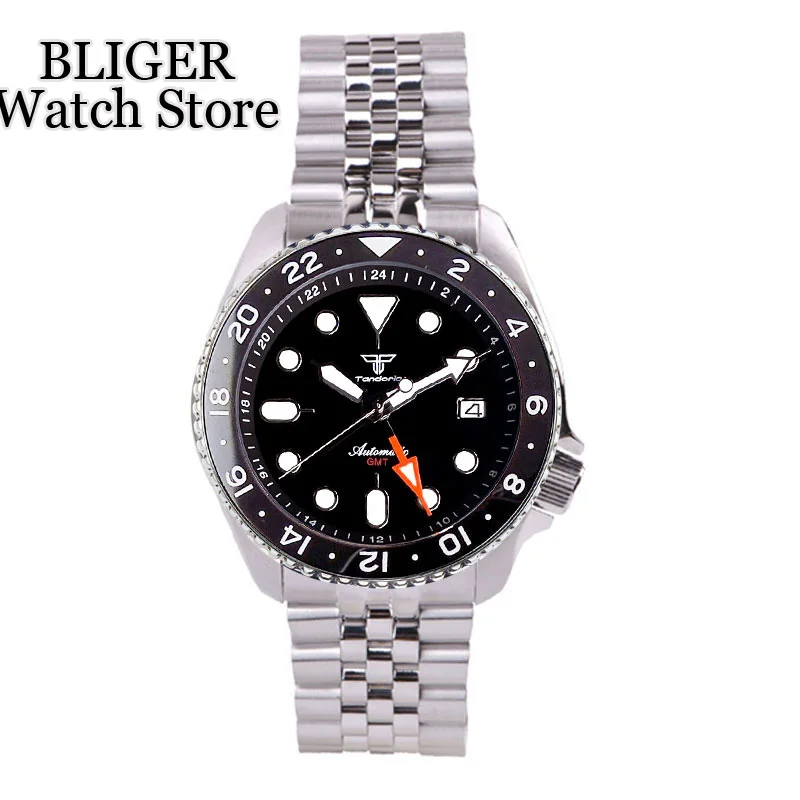 Dive 41mm Black NH34 GMT Steel Mechanical Watch Men NH34A 24 Hours Chapt... - $214.73