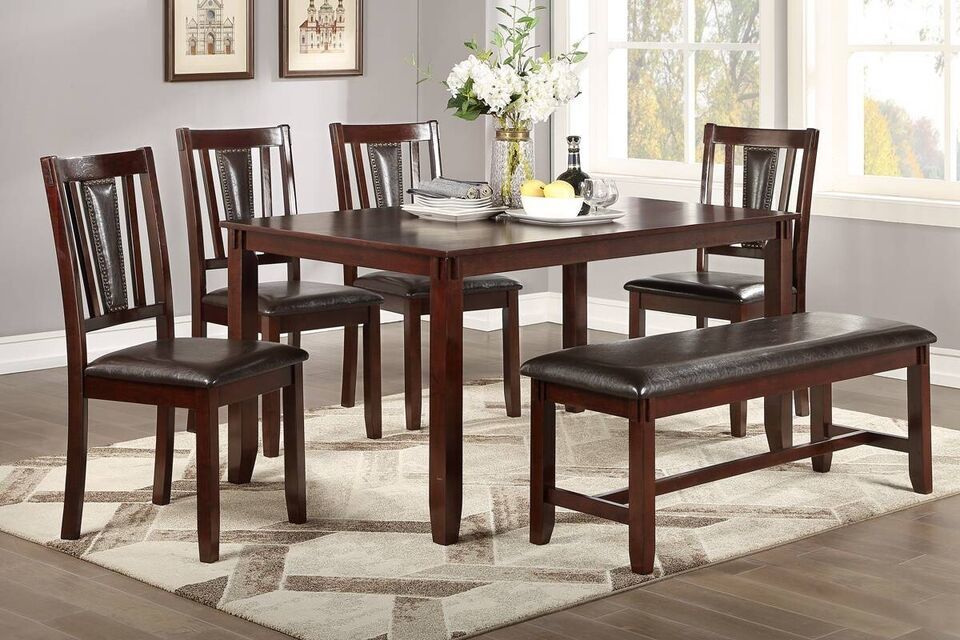 Primary image for Siena 6-Piece Dining Set with Bench in Wood Espresso Finish
