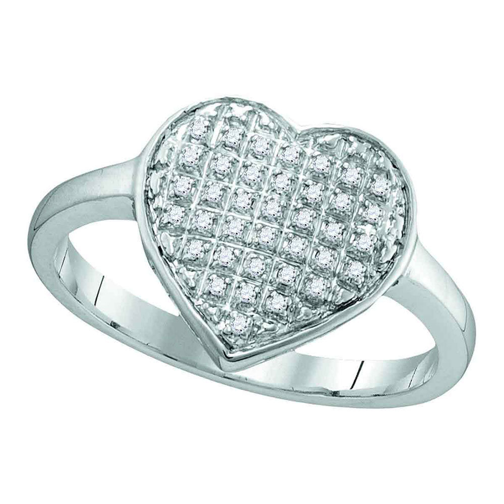 10k White Gold Womens Round Diamond Heart Cluster Fashion Ring 1/8 Cttw