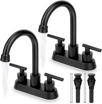 2Pcs Bathroom Faucets 3 Hole, 4 Inch Black Faucet for Bathroom Sink with, Vanity - £31.40 GBP