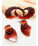 Norwegian Sterling Silver 925 Ivar T. Holth, Oslo Red Guilloche Enamel Set - $4,071.74 MXN