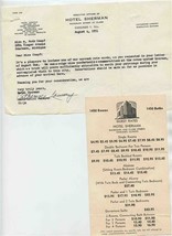 Hotel Sherman Chicago Illinois Reservation Letter and Rate Card 1951 - £21.70 GBP