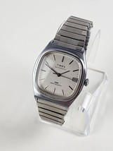 Timex vintage 1985 silver tone Automatic Wrist Watch white square dial running - £63.30 GBP