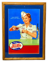 Vtg Pepsi Cola Made Right While You Watch Soda Fountain Girl Framed Art Ad Sign - $199.99