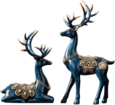 Statues for Home  Figurine Reindeer Blue Large Deer Center Table Living Room 2Pc - £55.64 GBP