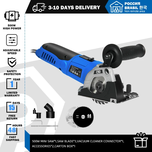 120V/230V Mini Circular Saw 500W Plunge Cut Track Cutting   Tile Cutter 3 Blades - £276.63 GBP