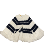 Vintage Sturbridge Cape Poncho Navy Blue White Stripe Fringed 1960s 70s ... - $59.74 CAD