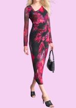 DKNY Women's Black &amp; Pink Floral Asymmetric Ruched Printed-Mesh Dress 10... - $49.01