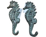 G2 Seahorse Cast Iron Wall Hooks Bathroom 5 inch  Verde Gre Green Lot of 2 - £9.80 GBP