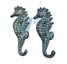 G2 Seahorse Cast Iron Wall Hooks Bathroom 5 inch  Verde Gre Green Lot of 2 - £9.76 GBP