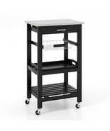 Kitchen Island Cart with Stainless Steel Tabletop and Basket-Black - Col... - $112.17