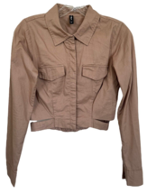 FB Sister Women&#39;s Cropped Utility Jacket Long Sleeve 100% Cotton Sz XS Tan Brown - £10.27 GBP