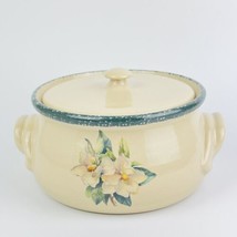 Home &amp; Garden Party Floral Magnolia 2001 Stoneware Bean Pot Casserole Cr... - £22.93 GBP