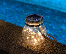 Garden Lamp Hanging LED Solar Light Outdoor Decorative Fairy Star Firefly Jar - £15.79 GBP