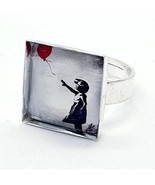 Handmade BANKSY &#39;GIRL WITH BALLOON&#39; RING red STREET ART urban BRISTOL gr... - $12.14 CAD