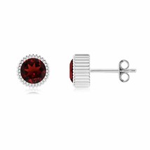 ANGARA Natural Garnet Round Solitaire Stud Earrings with Diamond in 14K Gold - £430.93 GBP