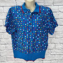 Vintage JBJ Sportswear Womens Polo Shirt Blue Geo Dot Size 14/L 80s/90s - £19.69 GBP