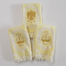 Vintage 70s Royal Terry 3 Guest Towel Lot Yellow Gold Embroidery - £23.28 GBP