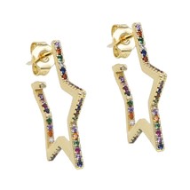 New Arrival Authentic gold color pave multi colored CZ Exquisite Star Stud Earri - £8.33 GBP