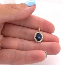 1.17ct Oval Blue Sapphire &amp; Round Lab Diamond Halo Pendant 14K Solid Yel... - $25,861.26 MXN