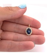 1.17ct Oval Blue Sapphire &amp; Round Lab Diamond Halo Pendant 14K Solid Yel... - €1.186,52 EUR