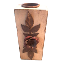 7 Inch Wooden Pillar Candle Holder with Rustic Flower Farmhouse Decor - £13.30 GBP
