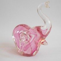 Pink Elephant Art Glass Paperweight Trunk Up  Small Flaw - $29.67