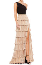 Ieena Mac Duggal 26541 One-Shoulder Ruffle Tiered Gown SZ 8 ($498) Black Gold - $212.26