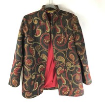 Painted Pony Womens Jacket Open Front Tapestry Geometric Floral Brown Red Size L - £46.31 GBP
