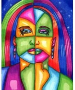 abstract original art Lady Of The Stars markers drawings colorful womans face "  - £29.22 GBP